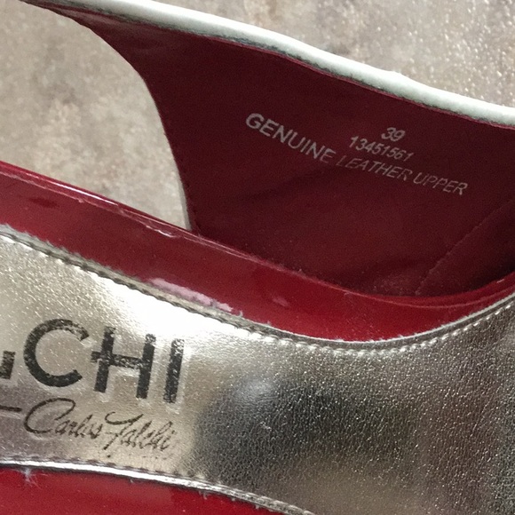 Carlos Falchi Leather peep toe heels size 8.5 - Picture 3 of 4